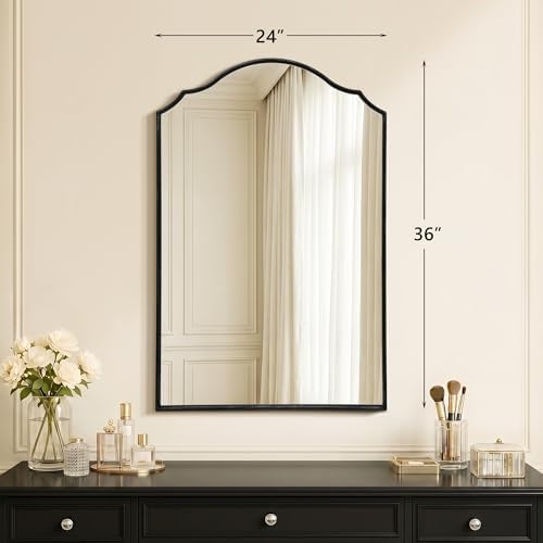 Besdomus Bathroom Mirrors for Over Sink: 24"x36" Black Wooden Arched Mirror