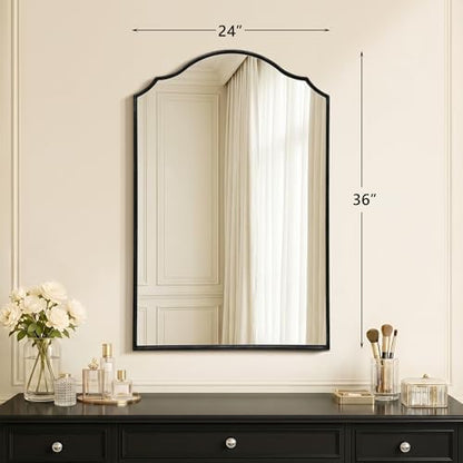 Besdomus Bathroom Mirrors for Over Sink: 24"x36" Black Wooden Arched Mirror