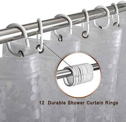Bostofy Waterproof Shower Curtain Liner 8G EVA Thick Shower Curtain with Heavy Duty 3 Bottom Magnets, Shower Liner for Shower Stall, Bathtubs, 3D Pebble Pattern, 72 x 72,12 Hooks