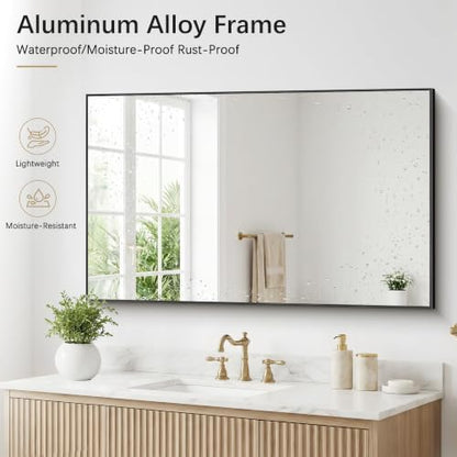 DESBING Black Bathroom Mirror for Wall, 30x48 Inch Rectangle Mirrors with Metal Frame, Modern Vanity Wall Mirror Decor for Entryway Hangs, Bathroom, Living Room Horizontal or Vertical