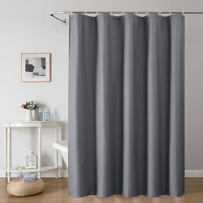 OWENIE Grey Shower Curtain for Bathroom 78 Inches Eatra Long, Elegant 3D Embossed Textured Cloth Waffle Shower Curtain, Modern Luxury Hotel Style, Water Repellent, Machine Washable, 54X78, Grey