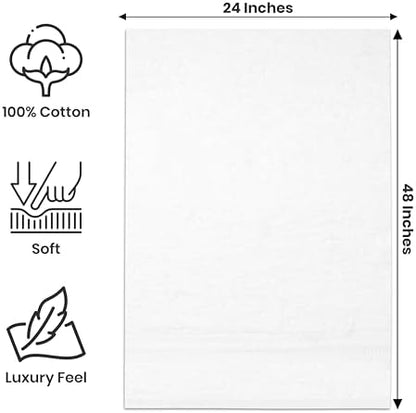 Bath Towels Pack of 6 – 24" x 48" – 100% Cotton Terry, Soft, Quick-Dry & Highly Absorbent – Light Grey Towels for Bathroom, Spa, Gym, Hotel, Pool & Everyday Use