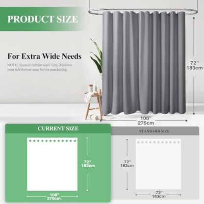 Dynamene Extra Wide Waffle Shower Curtain 256 GSM Fabric 108x72 Grey/Gray