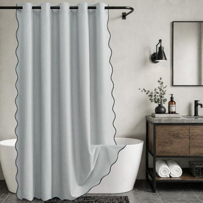 Furlinic No Hook Shower Curtain Scalloped Boho Extra Wide 96x75 Dusty Blue