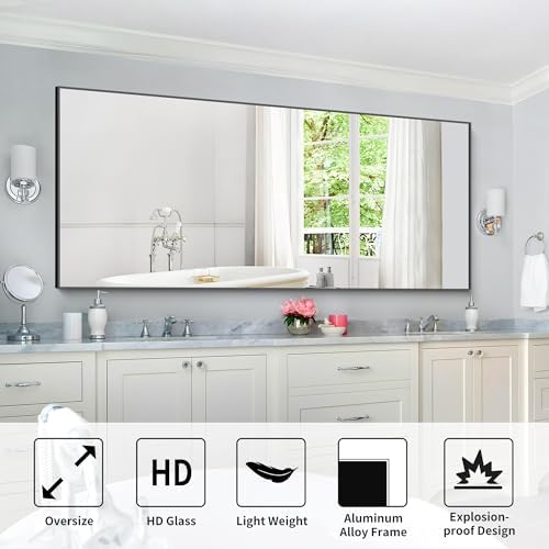 COFENY 30x72inch Bathroom Mirror, Black Rectangle Mirror with Thin Frame, Large Rectangular Wall Mirrors for Bathroom, Living Roomm, Hair Salon, Big Farmehouse Mirror Hang Horizontal/Vertical