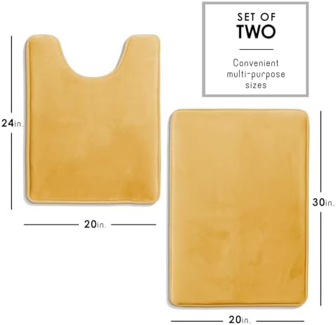 Clara Clark 2 Piece Bathroom Rugs, Velvet Memory Foam Bath Mat Set, Non-Slip Bath Rugs, Machine Wash, Dries Quickly, Ultra Soft Plush Bath Mats for Bathroom, 20 x 32 + Contour, Camel Gold