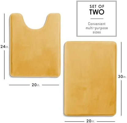 Clara Clark 2 Piece Bathroom Rugs, Velvet Memory Foam Bath Mat Set, Non-Slip Bath Rugs, Machine Wash, Dries Quickly, Ultra Soft Plush Bath Mats for Bathroom, 20 x 32 + Contour, Camel Gold