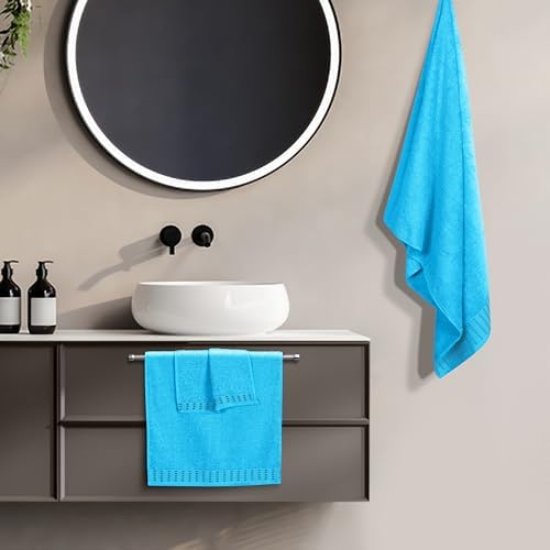BELIZZI HOME Ultra Soft 3 Pack Cotton Towel Set, Contains a Bath Towels 28x55 inch, a Hand Towels 16x24 inch & a Wash Cloths 12x12 inch, Ideal Everyday use, Compact & Lightweight - Turquoise Blue
