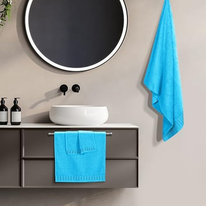 BELIZZI HOME Ultra Soft 3 Pack Cotton Towel Set, Contains a Bath Towels 28x55 inch, a Hand Towels 16x24 inch & a Wash Cloths 12x12 inch, Ideal Everyday use, Compact & Lightweight - Turquoise Blue