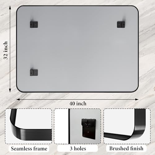 32x40 Inch Metal Black Framed Bathroom Mirror for Wall, HD Tempered Glass, Vanity Mirror for Over Sink, Anti-Rust Aluminum Alloy Mirror, Farmhouse, Horizontally or Vertically Hanging