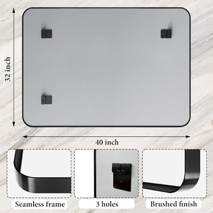 32x40 Inch Metal Black Framed Bathroom Mirror for Wall, HD Tempered Glass, Vanity Mirror for Over Sink, Anti-Rust Aluminum Alloy Mirror, Farmhouse, Horizontally or Vertically Hanging