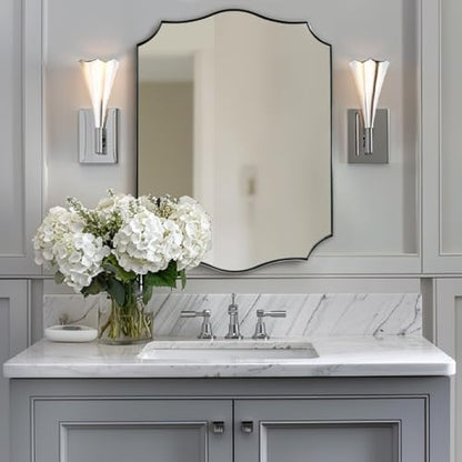 ANDY STAR Brushed Nickel Mirror, 24x32 Inch Unique Mirror for Bathroom, Silver Bathroom Vanity Mirror, Modern Curved Design, Rust-Proof Stainless Steel Metal Frame