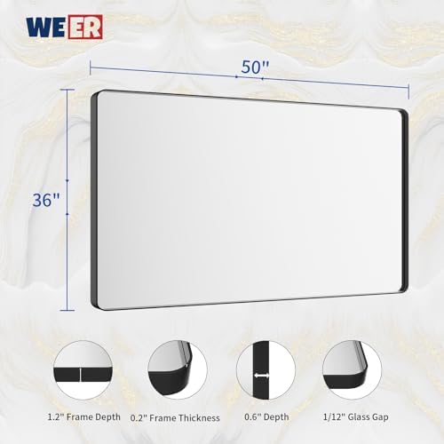 WEER Black Bathroom Vanity Mirror 50X36 Inch