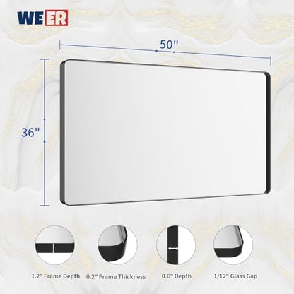 WEER Black Bathroom Vanity Mirror 50X36 Inch