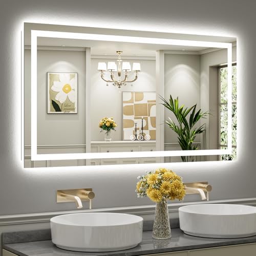 Briivue 55x30 Inch LED Bathroom Mirror with Lights, Backlit & Front Lit