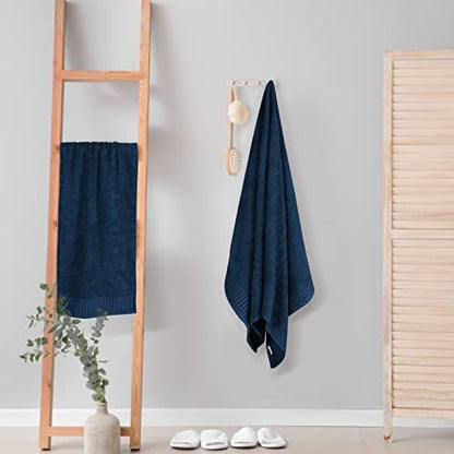 GLAMBURG 100% Cotton 2 Pack Oversized Bath Towel Set 28x55 Inches, Ultra Soft Highly Absorbant Compact Quickdry & Lightweight Large Bath Towels, Ideal for Gym Travel Camp Pool - Mineral Blue