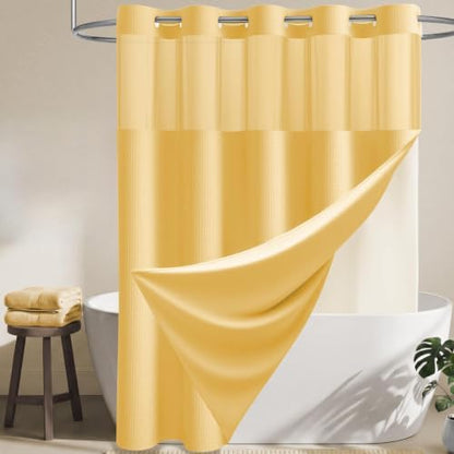 Dynamene Gold Hook Free Waffle Shower Curtain & Snap-in Fabric Liner,72x99