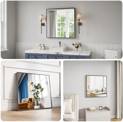 Koonmi Bathroom Mirror for Wall, 30"x30" Black Bathroom Mirror for Over Sink, Shatterproof Tempered Glass Vanity Mirror with Anti-Rust Aluminum Alloy Frame, Hang Horizontally or Vertically