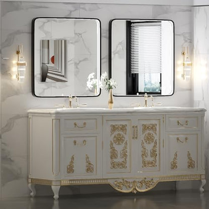 36X36 Inch LED Lighted Bathroom Mirror,Black Frame,3 Color