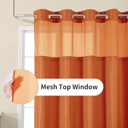 Colorful Star Burnt Orange No Hook Waffle Shower Curtain Set, 72 x 75 Inch
