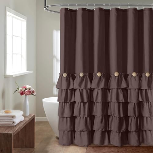 Seasonwood Brown Ruffle Shower Curtain Farmhouse Shower Curtain 72 X 72
