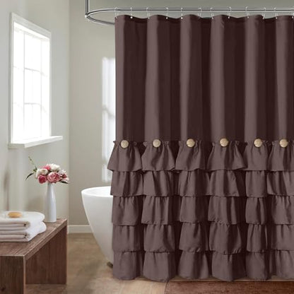 Seasonwood Brown Ruffle Shower Curtain Farmhouse Shower Curtain 72 X 72