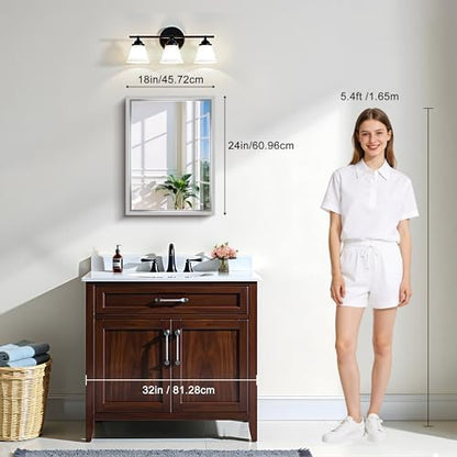 CIRCUMI 18"x24" Brushed Silver Bathroom Mirror, Rectangular Vanity Mirror