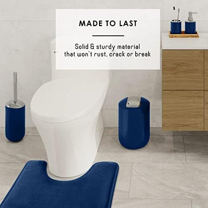 Clara Clark Bathroom Accessories Set - Bathroom Set with Adhesive Corner Shower Caddy Hanging, 25PC Bathroom Accessory Set, Navy Shower Curtain Set, Toilet Brush, Trash Can & Soap Dispenser