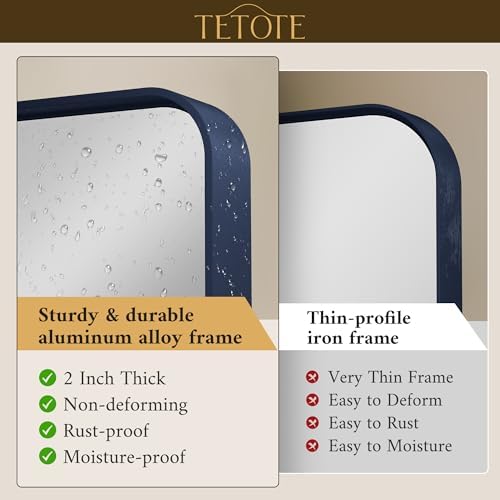 TETOTE 22 x 30 Navy Blue Mirror for Bathroom Metal Frame Wall Mounted Rectangle Mirror for Vanity with Sandy Textured Surface(Horizontal/Vertical)