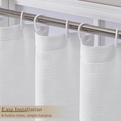 OVZME White Boho Stall Shower Curtain, Narrow Soft Fabric Striped Textured Bathroom Shower Curtain with Tassel, Modern Farmhouse Machine Washable Bath Decor, White, 36Wx72L Inches