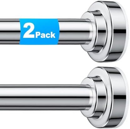TEECK 2 Pack Shower Curtain Rod, 32-68 inch Adjustable Spring Tension Curtain Rod, Never Rust Anti-Slip Shower Curtain Rod for Bathroom, No Drilling, Never Collapse, Easy to Use, Silver