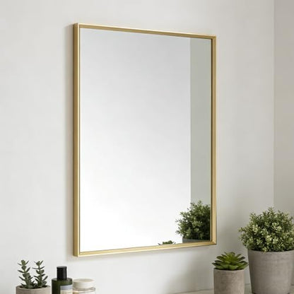 Bathroom Mirror for Wall, 24x16 Inch Framed Vanity Mirror Brushed Gold