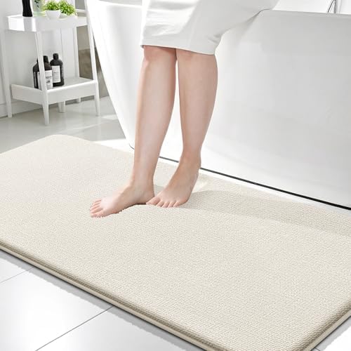 OLANLY Memory Foam Bathroom Runner Rugs 59x24, Absorbent Long Mat, Ivory