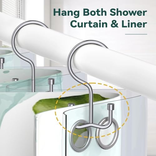 Goowin Shower Curtain Hooks, Shower Curtain Rings, Durable Rust Proof Shower Curtain Hangers, Shower Rings for Curtain, Double Glide Shower Hooks for Shower Curtain, Chrome, 12 Pack-Cylinders