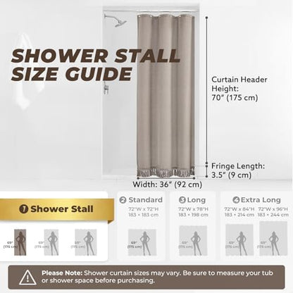 Linen Shower Curtain Boho Taupe Shower Curtain with Tassels 36"W x 72"L