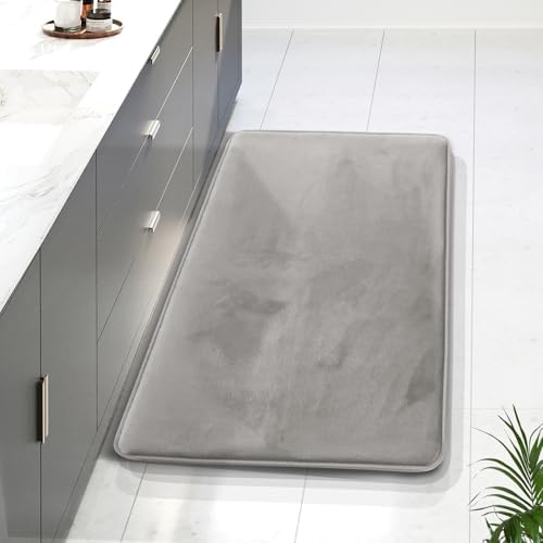 Clara Clark Bathroom Rugs, Velvet Memory Foam Bath Mat, Non-Slip Bath Rugs, Machine Wash, Dries Quickly, Ultra Soft Plush Bath Mats for Bathroom, 24 x 36, Silver