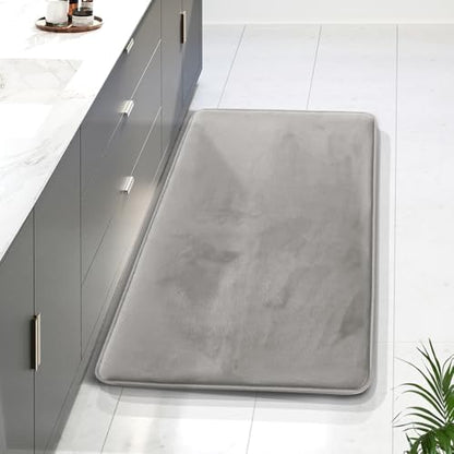 Clara Clark Bathroom Rugs, Velvet Memory Foam Bath Mat, Non-Slip Bath Rugs, Machine Wash, Dries Quickly, Ultra Soft Plush Bath Mats for Bathroom, 24 x 36, Silver