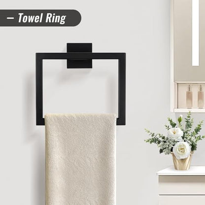 YACVCL Black Towel Bar Set 5-Piece Bathroom Hardware Accessories Set,SUS304 Stainless Steel Towel Rack Set,23.6 Inch Towel Bar,Toilet Paper Holder,Towel Ring and Towel Hooks,Wall Mounted