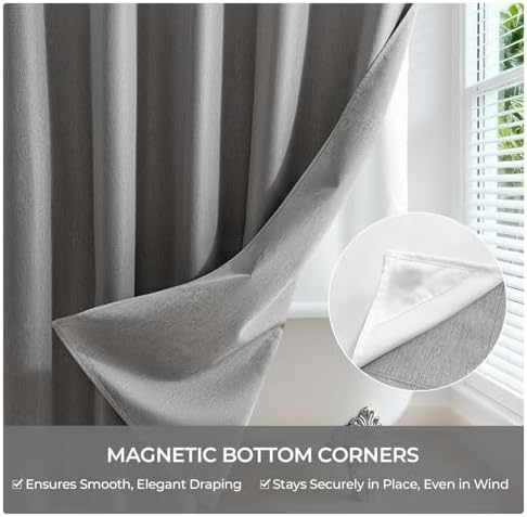 River Dream Linen Textured No Hooks Shower Curtain with Liner,Grey,71x86