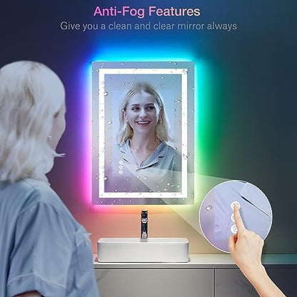 LOAAO 20"X28" RGB LED Bathroom Mirror with Lights, UL Listed