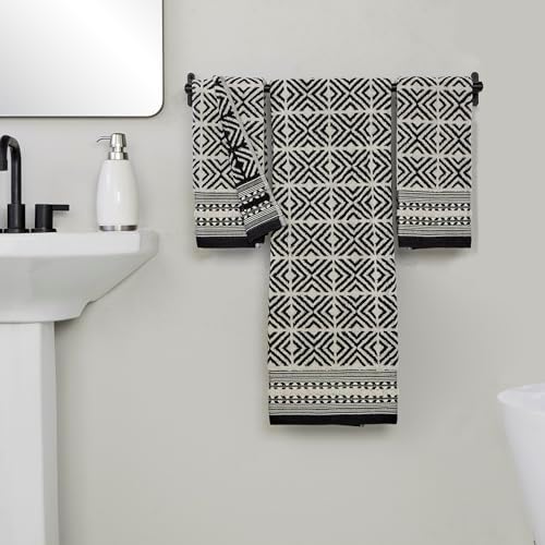 SKL Home Diamond Grid Bath Towel, Premium 100% Cotton, Black