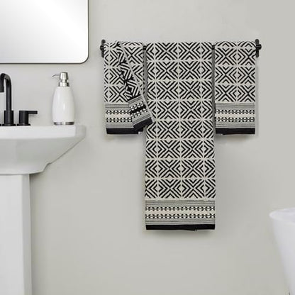 SKL Home Diamond Grid Bath Towel, Premium 100% Cotton, Black