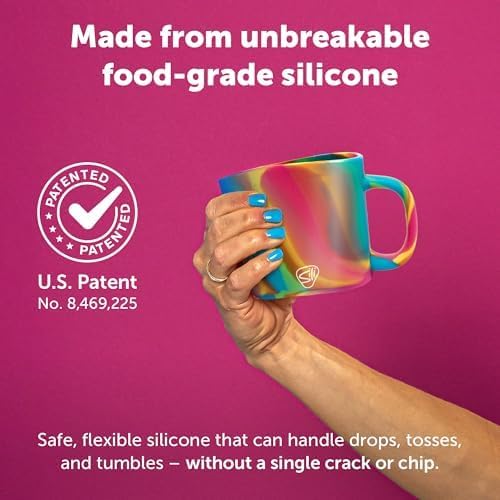 Silipint 16oz Silicone Coffee Mug Tumbler with Flip Lid – Unbreakable Dishwasher Safe Microwave Oven & Freezer Compatible – Cup for Hot Coffee Tea or Cold Drinks (Hippie Hops) Pack of 1