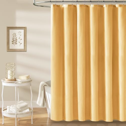 BTTN Gold Linen Textured Waterproof Thick Fabric Shower Curtain Set, 72x72