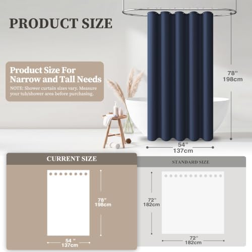 BTTN 54x78 Linen Textured Waterproof Fabric Shower Curtain Set, Navy Blue