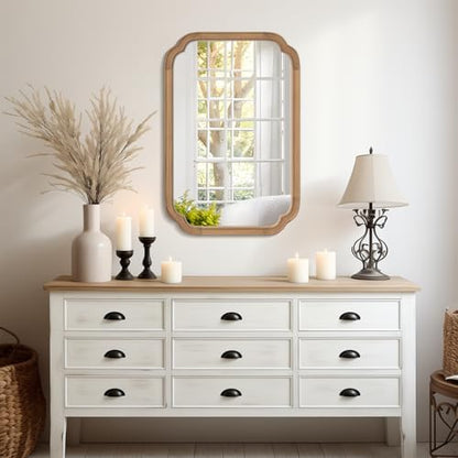 WallBeyond 20" x 30" Rounded Corner Arch Wall Mirror with Wood Frame for Entryway, Living Room or Bedroom Home Decor - Light Woodgrain [20" x 30" Honey-Colored]