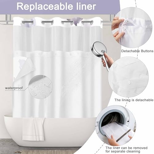 No Hook Shower Curtain and Liner Set, Purple Boho Floral 71x84