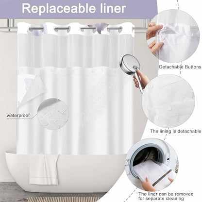 No Hook Shower Curtain and Liner Set, Purple Boho Floral 71x84