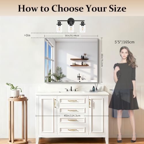 COFENY Silver Bathroom Mirror for Wall, 30x36 Inch Rectangle with Metal Frame, Modern Vanity for Bathroom Living Room, Entryway Hangs Horizontal or Vertical
