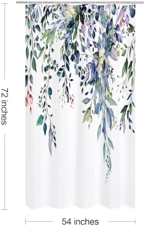 Gibelle Green Eucalyptus Shower Curtain, Watercolor Floral Print, 54x72